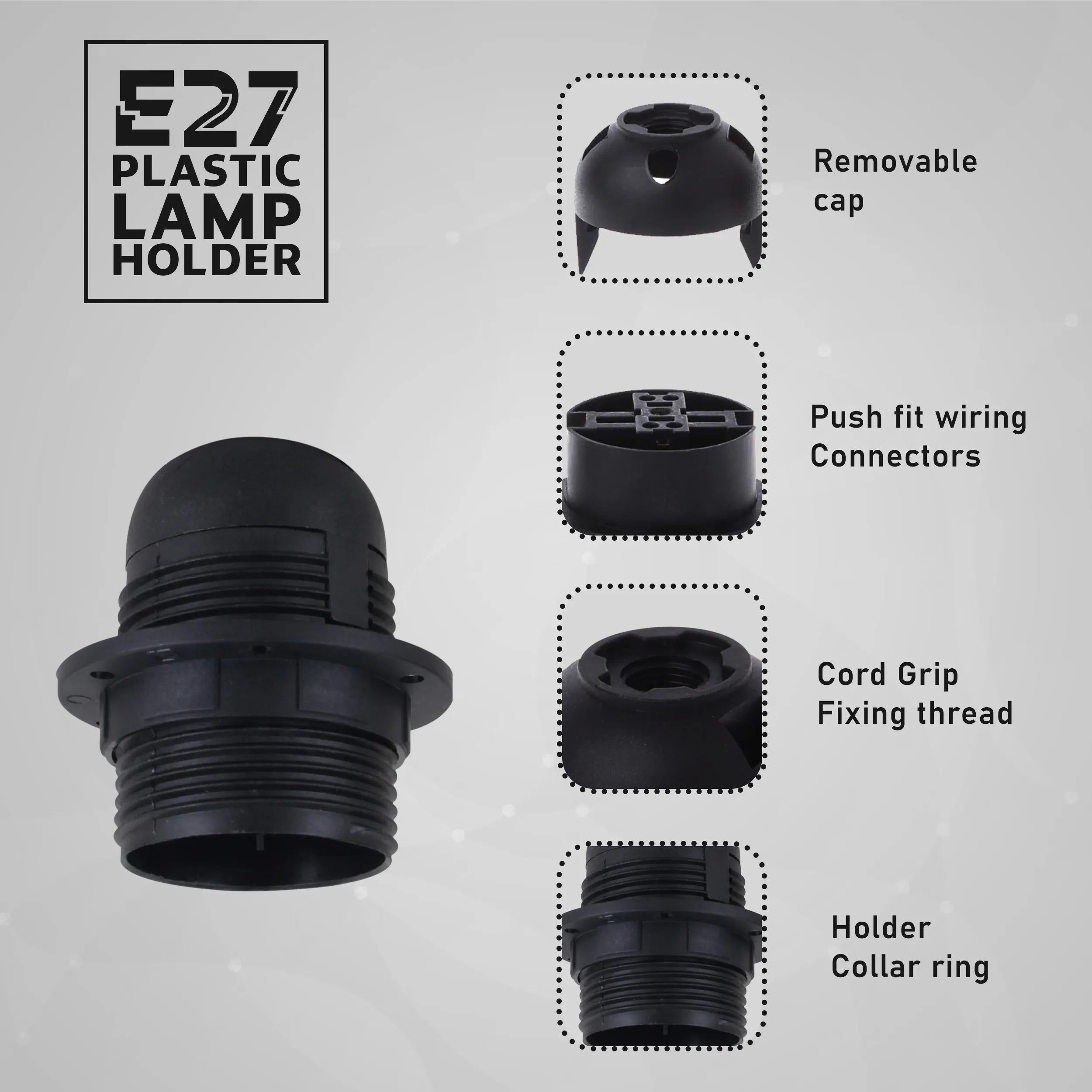 5Pack Screw E27 Light Bulb Lamp Holder Pendant Socket Edison Black Plastic  ~4365
