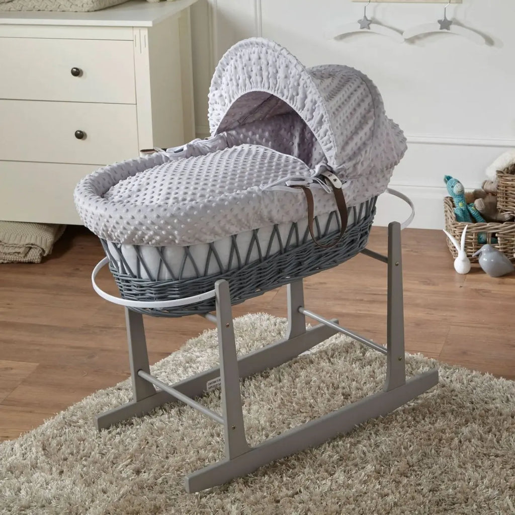 Grey Dimple Grey Wicker Baby Moses Basket With Stand For Your Little One