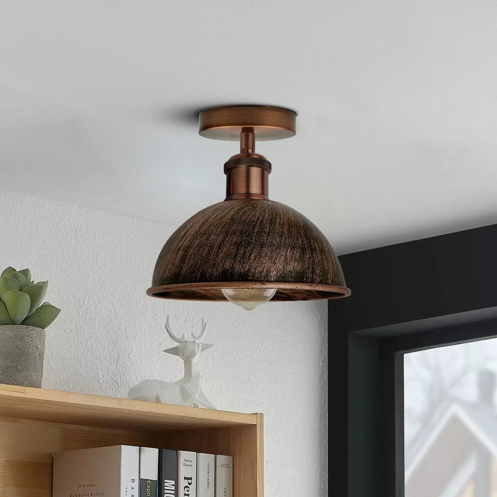 Brushed Copper Vintage Retro Flush Mount Ceiling Light ~1785