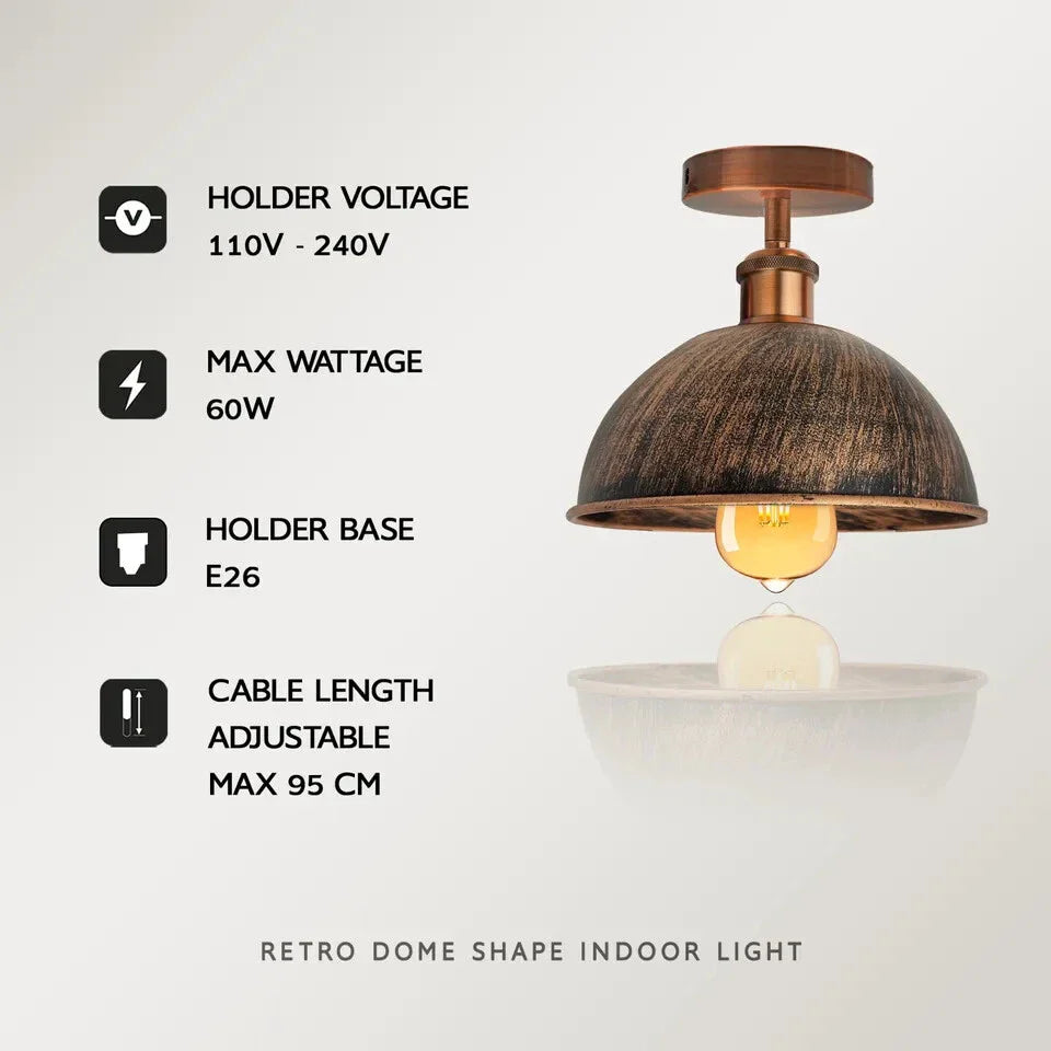 Brushed Copper Vintage Retro Flush Mount Ceiling Light ~1785